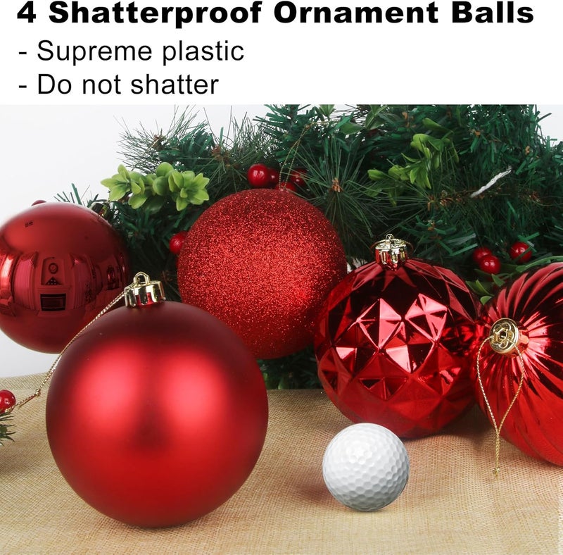 GameXcel Rose Red 4.0" Large Christmas Balls - Christmas Tree Decoration Ornaments Shatterproof Hanging Balls for Birthday Halloween Holiday Wedding Decorations Set of 4pcs - Image 3